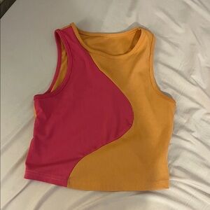 SHEIN Pink and Orange Colorblock Crop Top